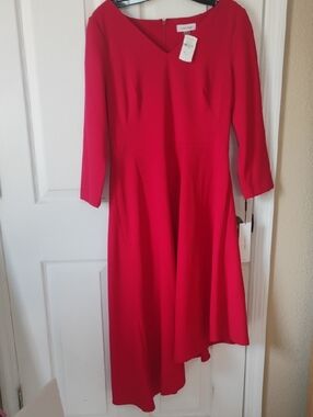 Calvin Klein Red Asymmetrical Red Dress Size 8 New With Tags Retail $134